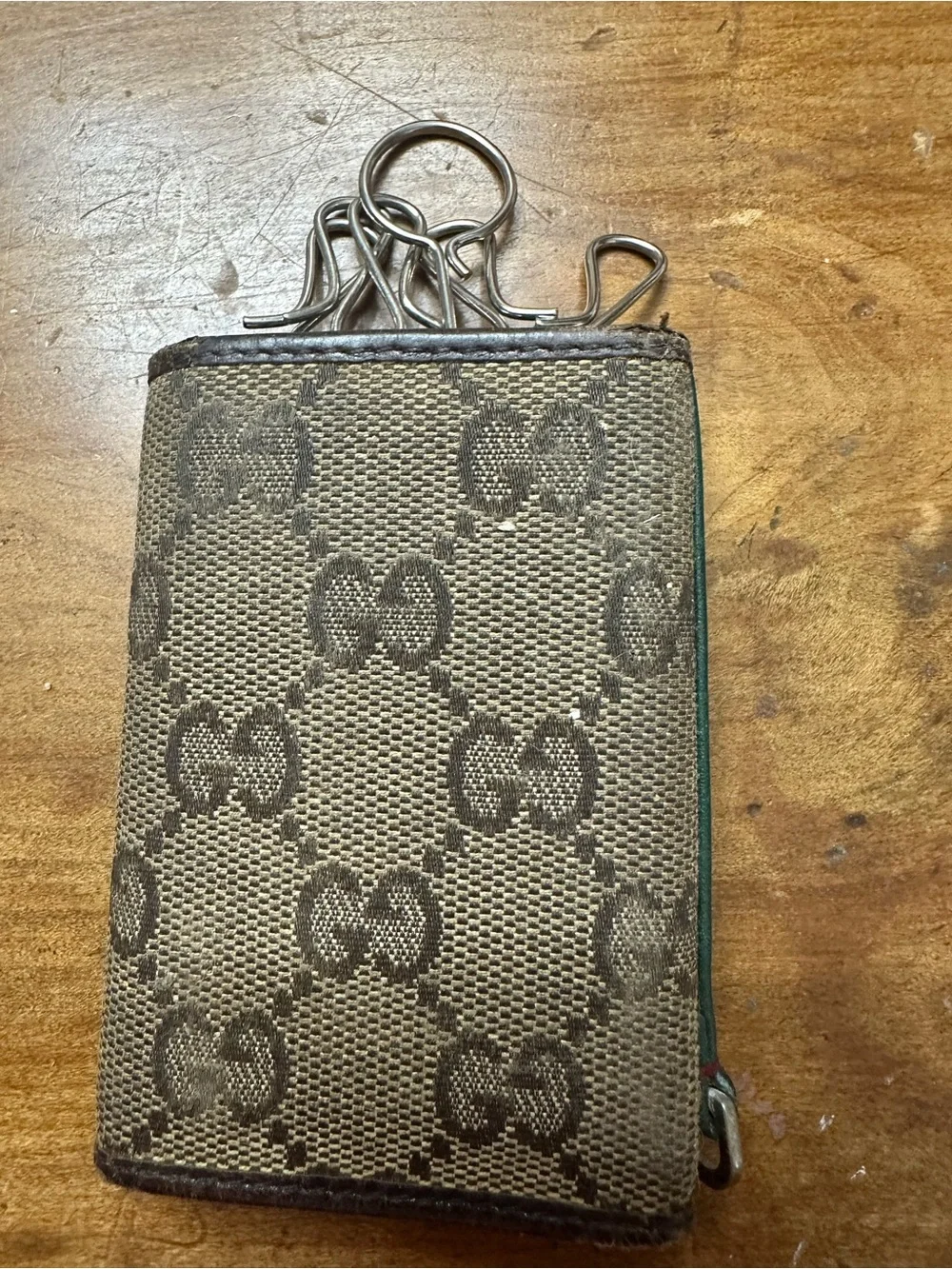 Gucci Brown Monogram Canvas Key & Card Holder with Green-Red Trim